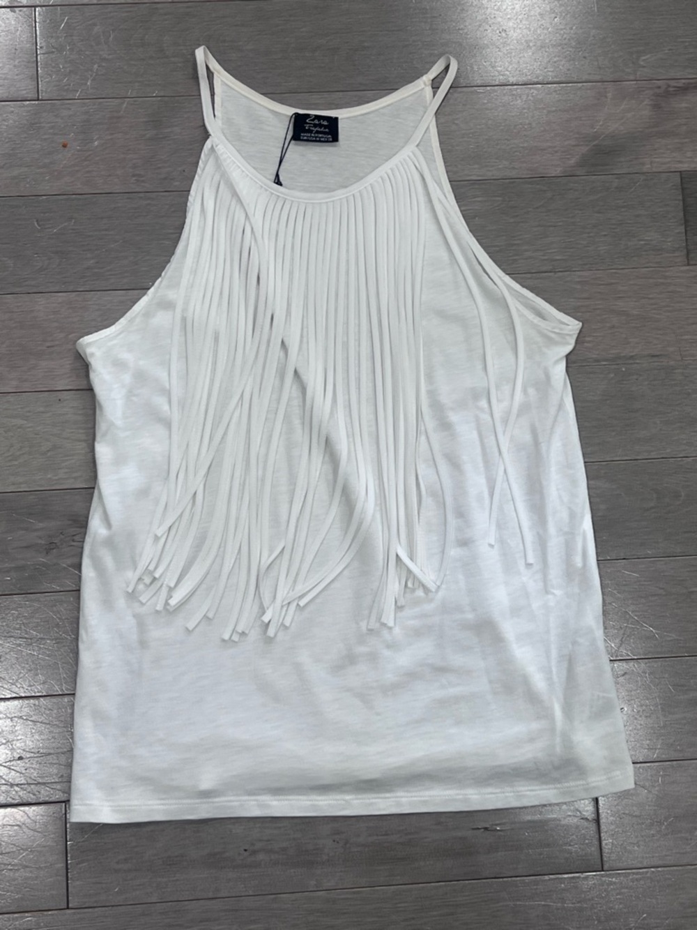 NWT Zara Trafaluc White Fringe Tank Top,  High Neck Boho, Size Medium